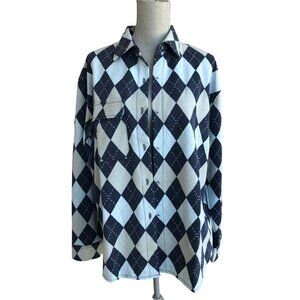 Daisy Street Blue Plaid Flannel Button Down Boyfriend Shirt Streetwear - Medium